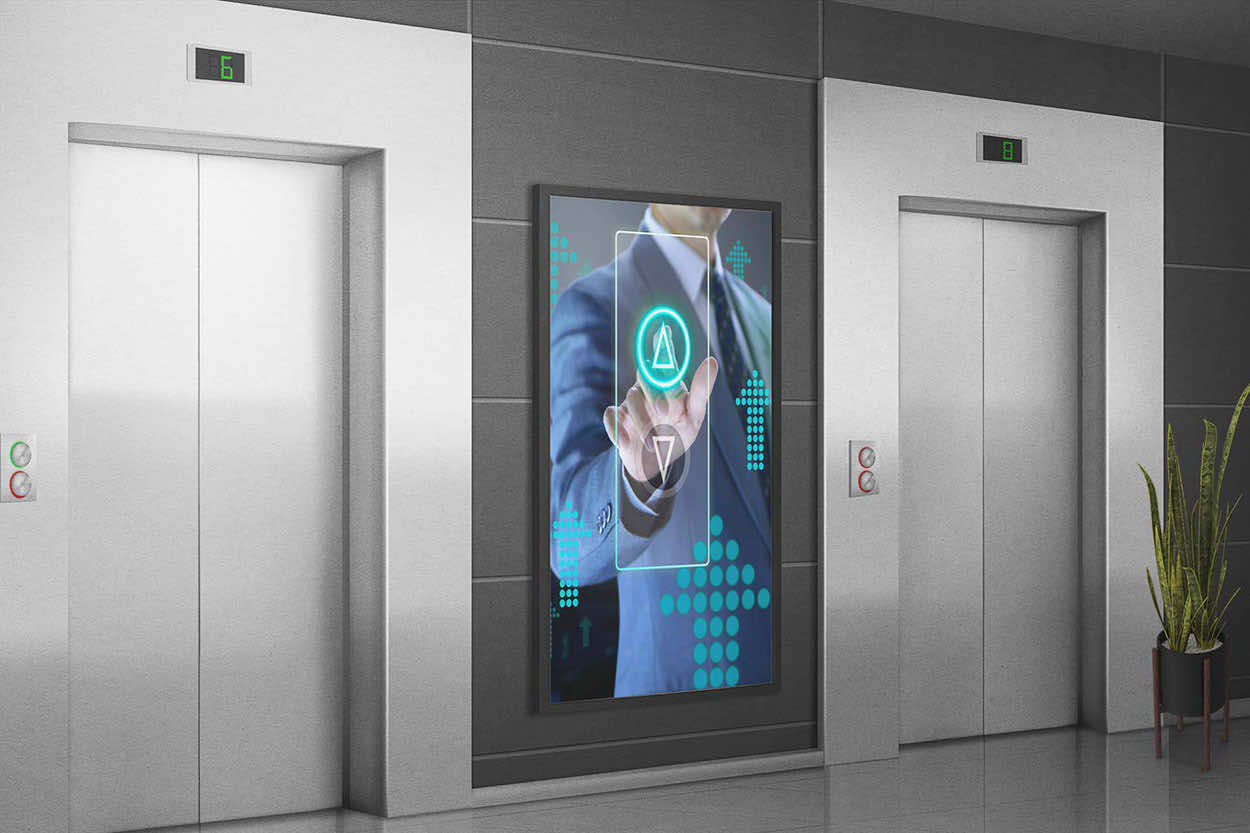 elevators with sign in between